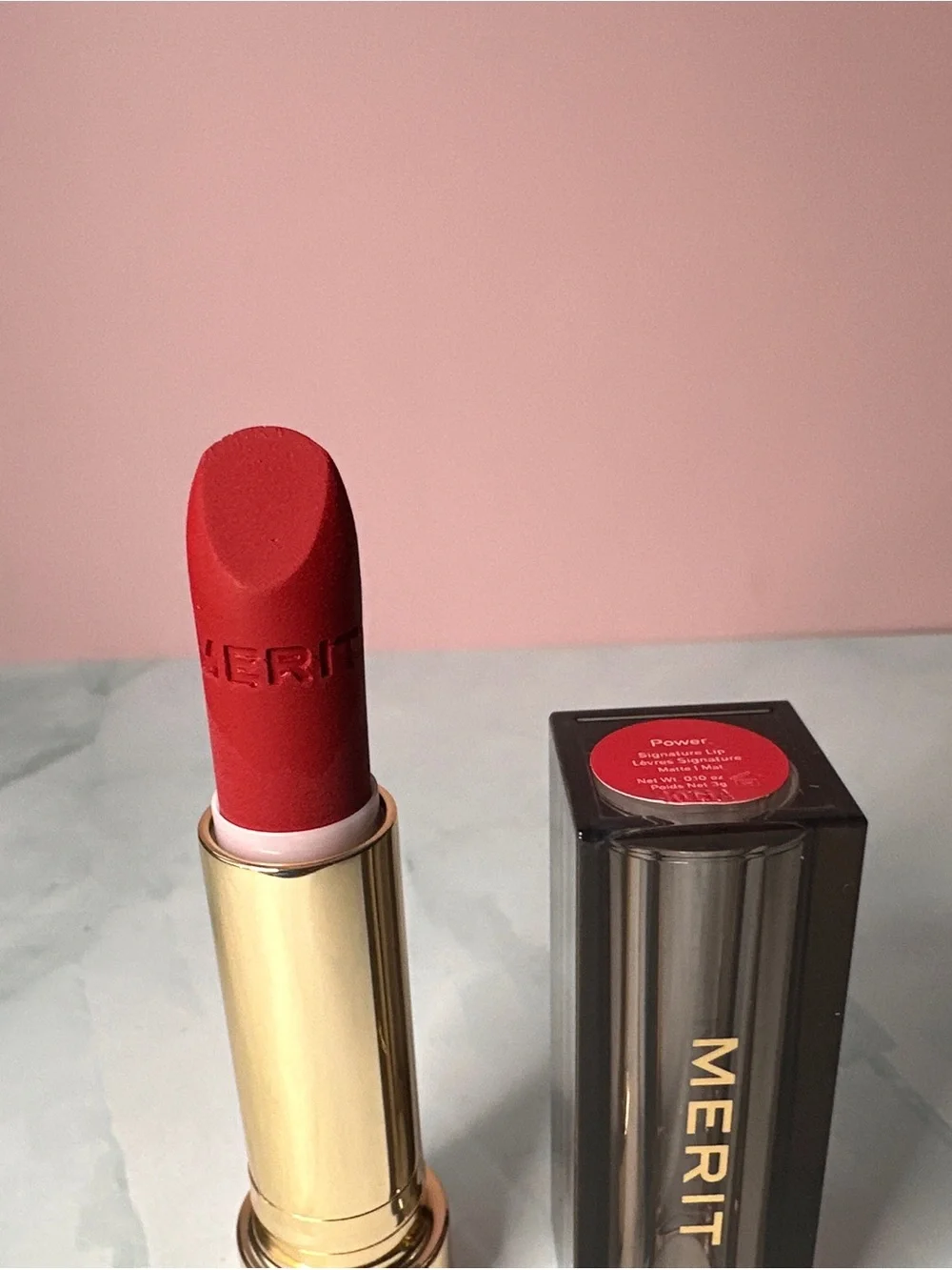 Merit Power Signature Matte Lipstick in Rich Red